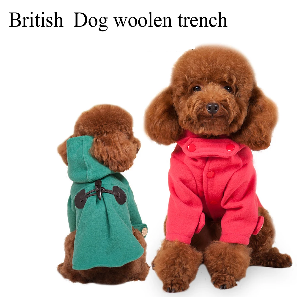 Winter British style Cute Dog woolen trench coat pet warm cool small pet cat Chihuahua clothes