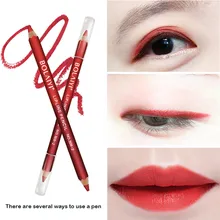 Berkepala Ganda Tahan Air Matte Lipstik Pensil Lip Liner Makeup Kontur Warna Bibir Seksi Tahan Lama Lipliner dan Rautan Pensil(China)
