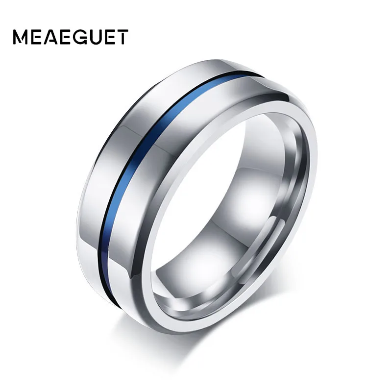 

Meaeguet 8MM Wide Thin Blue Line Stainless Steel Ring For Men Wedding Bands Engagement Wedding Ring Jewelry USA Size 7-12