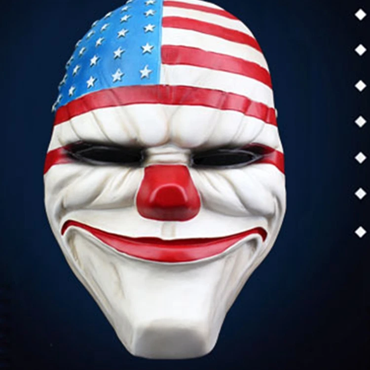 Payday 2 Даллас Флаг США Клоун Маска Хэллоуин маскарад Вечерние карнавальные маски из смолы Американский национальный Забавный день оплаты для взрослых