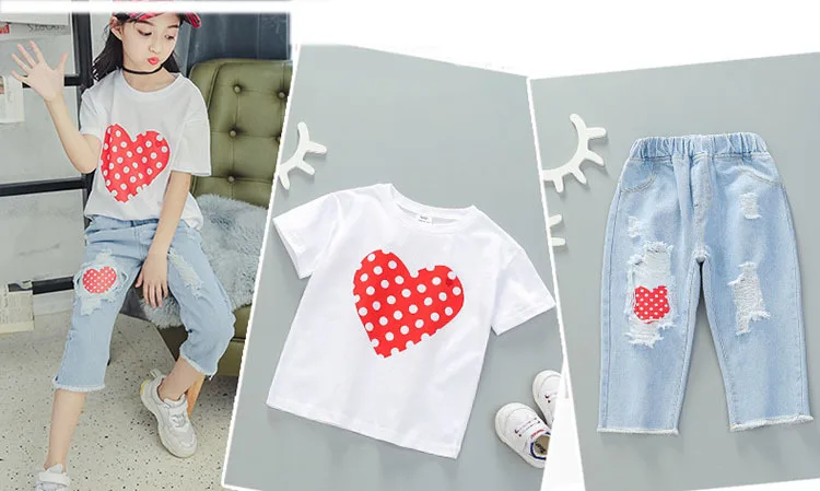 Girls T Shirts Kids  Summer Tops For Baby Girl Short Sleeve Heart Dot Cotton T-Shirt Tees 8 9 10 12 Years Big Girls Clothes (19)