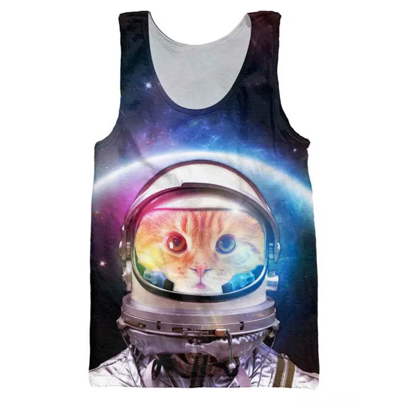 

Funny Tank Tops 3d Print Animal Cat Spaceman Galaxy Graphic Bodybuilding Stringer Singlets Sleeveless Shirt Summer Style Vest