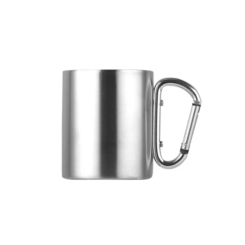 Silvery M 220 мл 300 мл 350 мл 450 мл чашка из нержавеющей стали портативные походные стаканчики Посуда Кружка с двойной стенкой с карабином держатель с крючком - Цвет: Silvery M