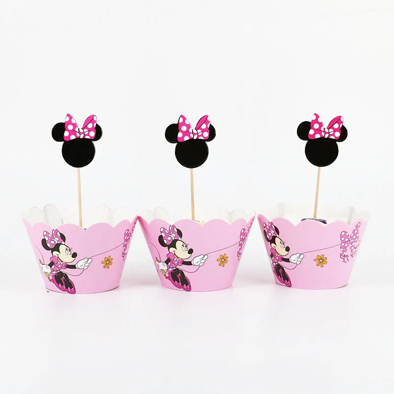 

Minnie Mouse Party Cake Decor 12pcs Cupcake Wrapper 12pcs Topper Baby Shower Kids Birthday Party Cake Decor Supplies