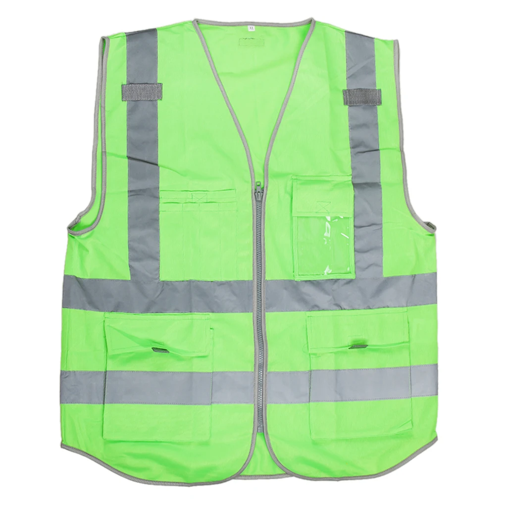 Hi-Vis жилет с молнией светоотражающая лента куртка жилет ночной безопасности предупреждающий, светоотражающий Одежда для водителей грузовиков байкеров - Цвет: green