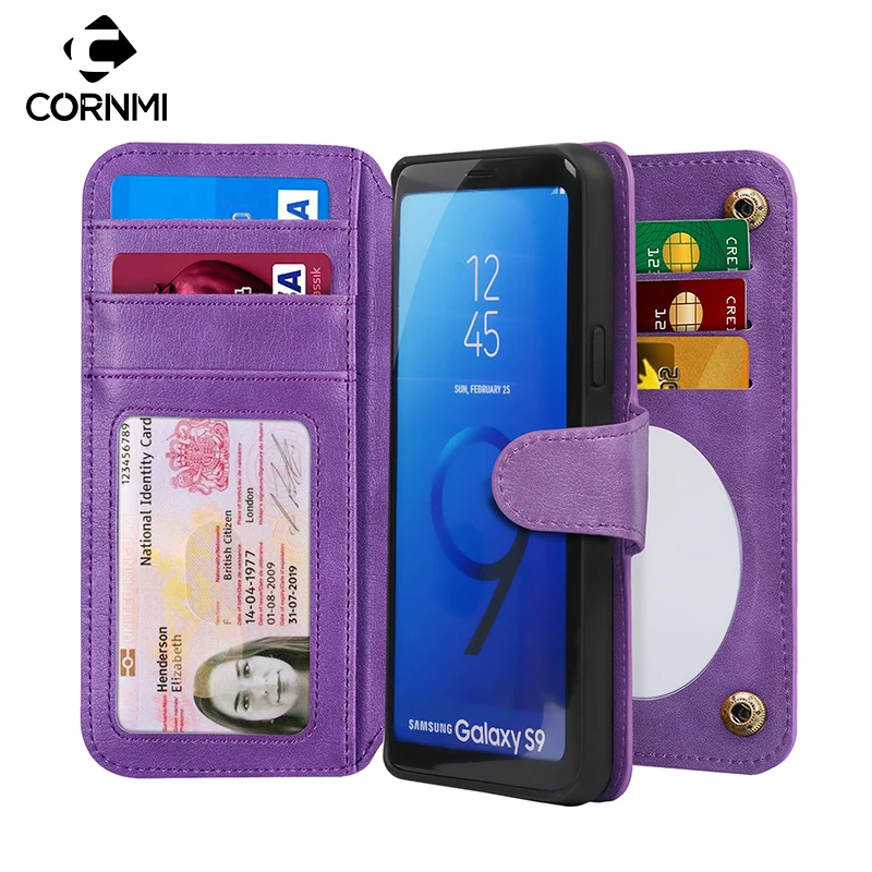 Кожаный чехол книжка CORNMI для Samsung S9 кошелек на молнии сумка телефона с держателем