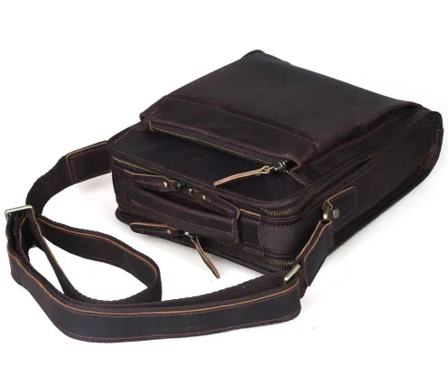 Vertical Real Genuine Leather Bags Tote Organizer Bag For Men Crazy Horse Leather Cross Body Messenger Bag Vintage Wild Style
