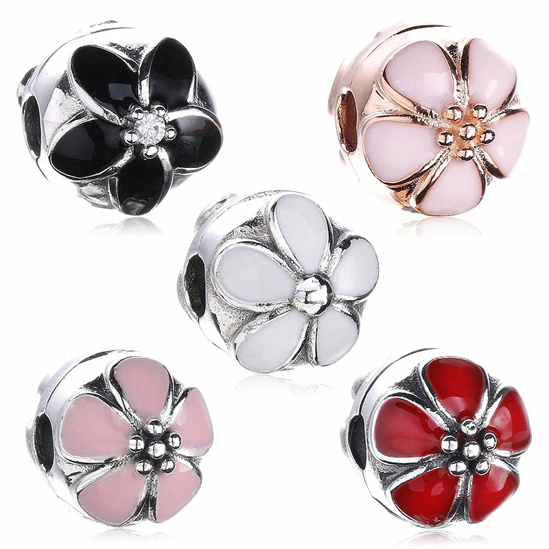 5 Color 925 Sterling Silver Lock Clip Stopper Charms Flower Stopper
