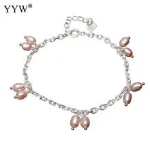 Новинка; Лидер продаж натуральный пресноводным культивированным жемчугом Браслет простое серебряное Цвет цепной браслет жемчужные браслеты для женщин