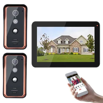 

One 9 inch Monitor Two 1000TVL Camera IR CUT Night Vision Wired Wifi Video Door Phone Doorbell Intercom Entry System APP unlock