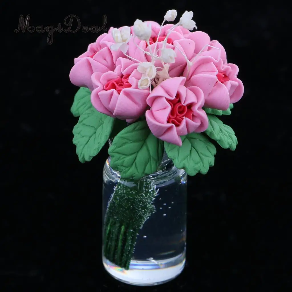 MagiDeal 1Pc 1:12 Scale Plastic Dollhouse Miniature Flower in Vase Fairy Garden Acce for House Living Room Office Desk Decor