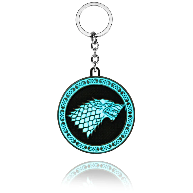 

Glowing Game Of Thrones Car Keychain Wolf keychain Lady Couple Bag Keyring GLOW In The DARK Fashion Charm Ornaments Key Ring