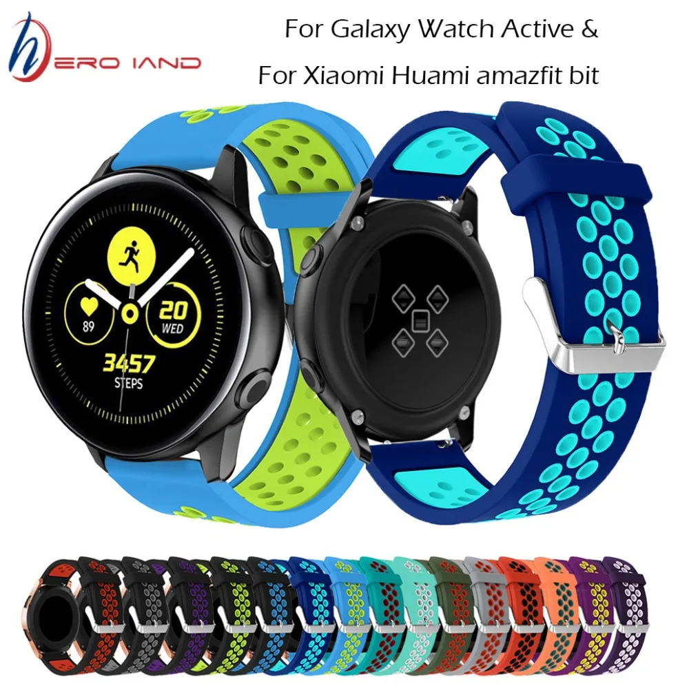 

20mm Sports Silicone Wrist Strap For Samsung Galaxy Watch Active 2 for Xiaomi Huami Amazfit Bip Smart watch Wristband Bracelet