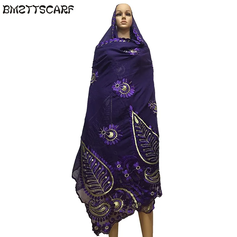 New african scarfs muslim women big embroidery cotton scarf cotton match net embroidery scarf with stones BM602