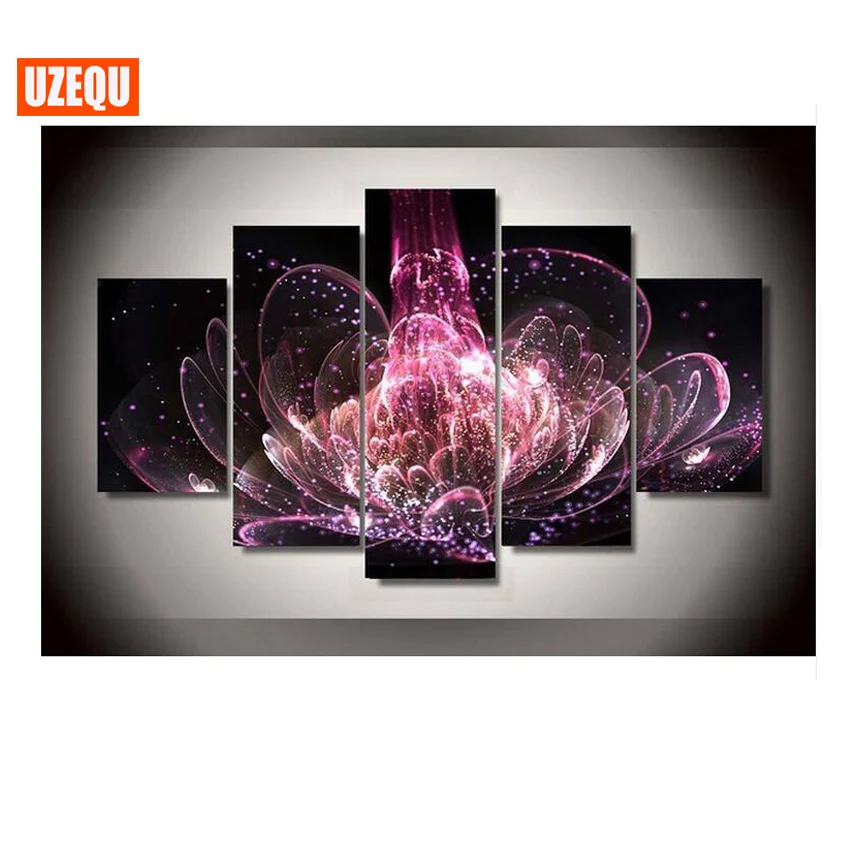 

UzeQu 5pcs Diamond Embroidery Flowers Multi-picture Diamond Painting Cross Stitch Abstract Full Square Rhinestones Picture Decor