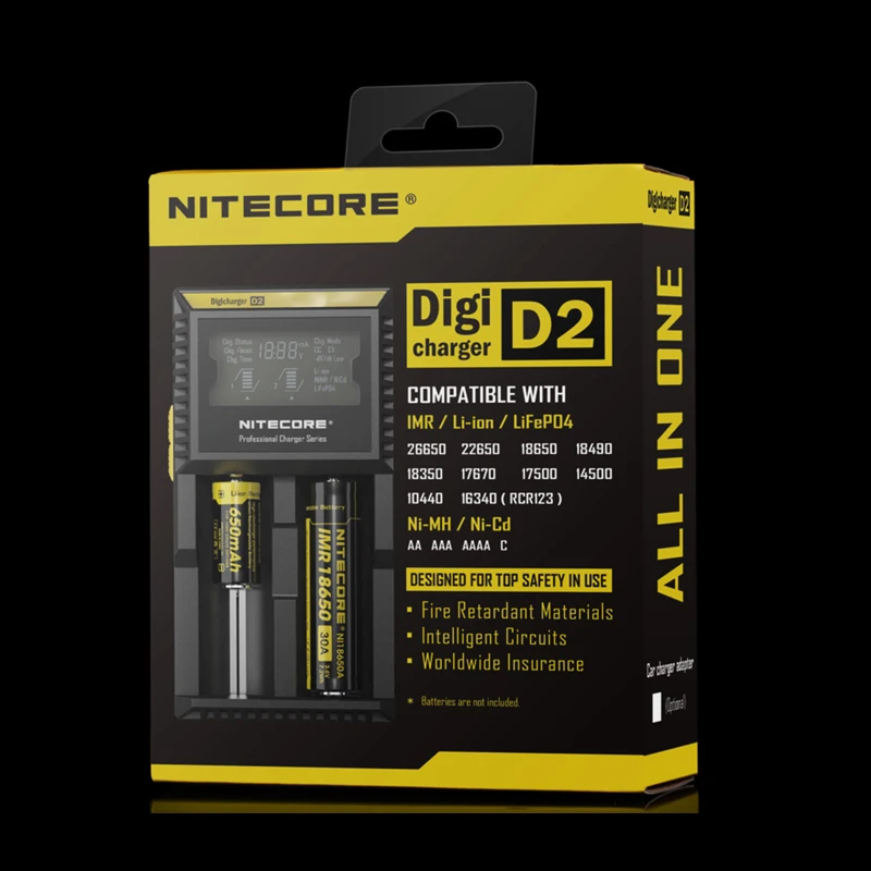 

Top Quality Battery Nitecore D2 Charger LCD Intelligent li-ion 18650 14500 26650 16340 AA Car Battery Charger