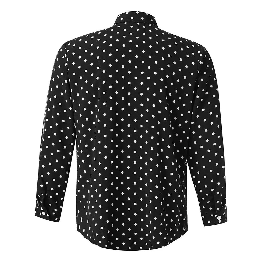 Страусиная мужская хлопковая Модная тонкая рубашка в горошек с длинным рукавом с отворотом, полосатая Повседневная рубашка, Мужская одежда, комфортные топы размера плюс - Цвет: Черный