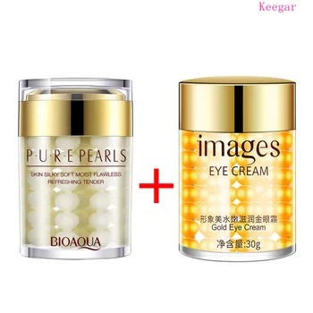

2Pcs = Pearls Face Cream Whitening Moisturizing Anti Wrinkle + Images Gold Eye Cream Dark Circles Remover Eye Bag Skin Care