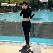 Корейская купальная футболка с длинным рукавом+ штаны, костюм для серфинга из двух частей, женский спортивный купальник Рашгард