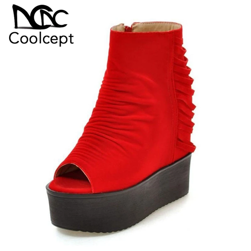 

Coolcept Size 34-39 Women'S High Heel Boots Women Open To Zipper Summer Boots Thick Heels Boot Platform Fashion Botas Mujer