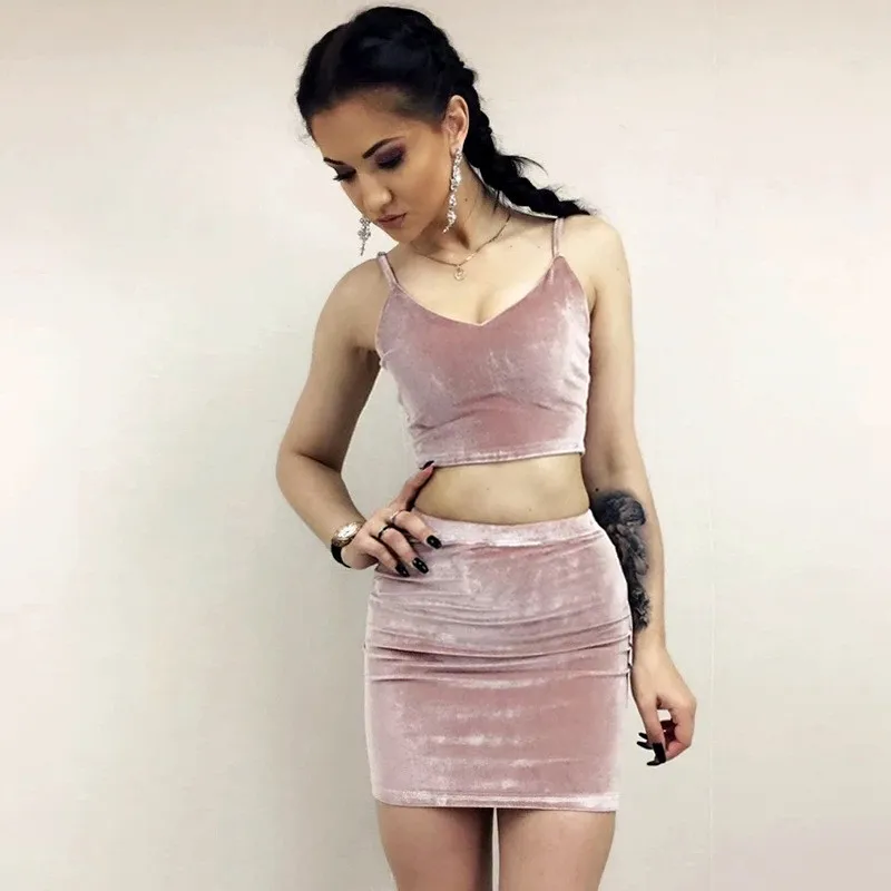 2 Colors Sexy Velvet Dresses For Women 2018 Spaghetti Strap Off Shoulder Mini Dress Slim V Neck Two-Piece Party Wear Dress3