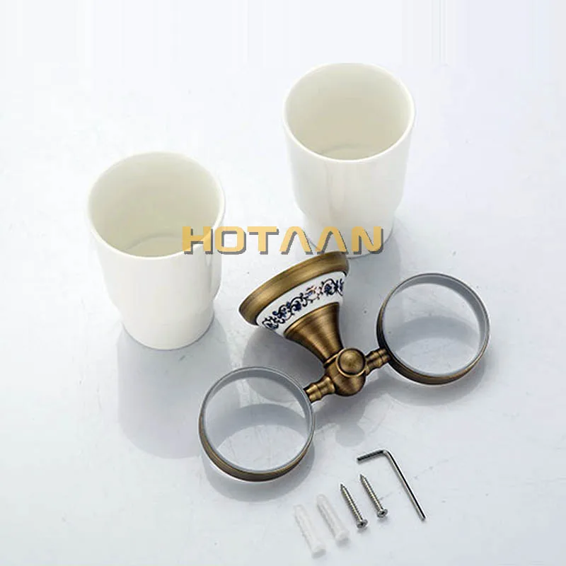 . Fashion toothbrush holder,Pure copper&ceramic,Double cup, Bathroom tumbler holder bathroom set- YT-11508