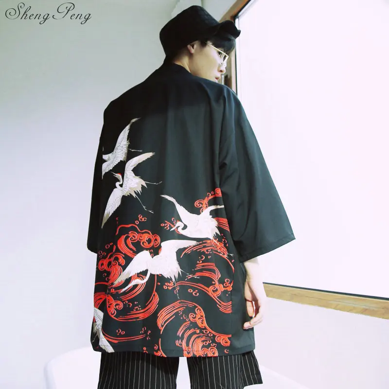 Традиционные японские Мужская одежда Мужская юката Японии кимоно мужчин Традиционный китайский блузка Китайский Топ V890