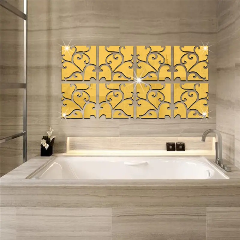 Modern 32pcs 30*120cm Gold Removable DIY 3D Sticker Acrylic Modern Poster Mirror Wall Sticker