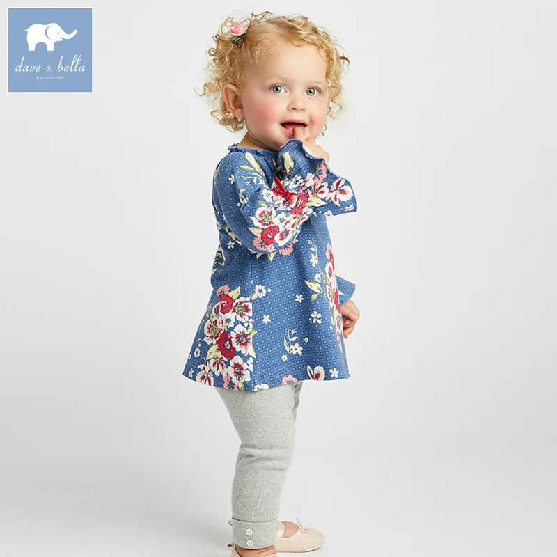 

DBA8009 dave bella autumn infant baby girls fashion lovely floral suits kids long sleeve clothing sets children 2 pcs suit