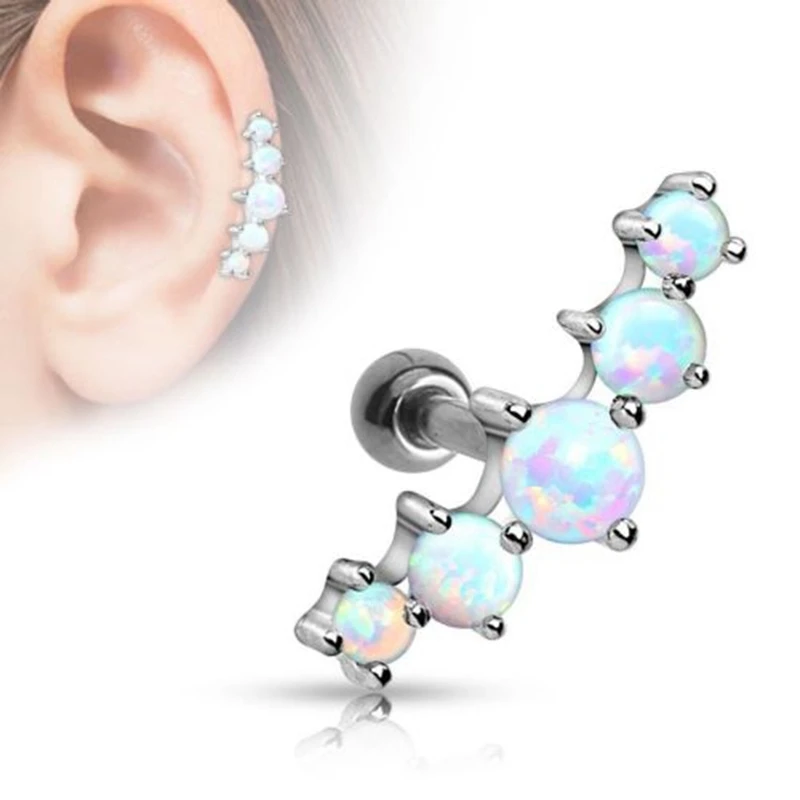 

1Pc Women Moon Tragus Helix Synthetic Opal Ear Cartilage Clip Earrings Gauges Stainless Steel Body Piercing Jewelry