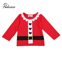 Детский Рождественский костюм Санта-Клауса для маленьких мальчиков и девочек, США топы, рубашка с длинными рукавами новогодние майки для малышей