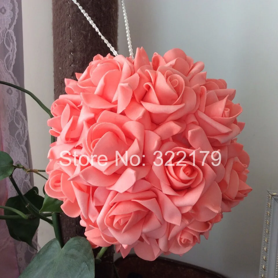 

100 pcs Coral Wedding Flowers Foam Roses For Wedding Decorations Coral Kissing Ball Pomander Flowers Coral Centerpieces