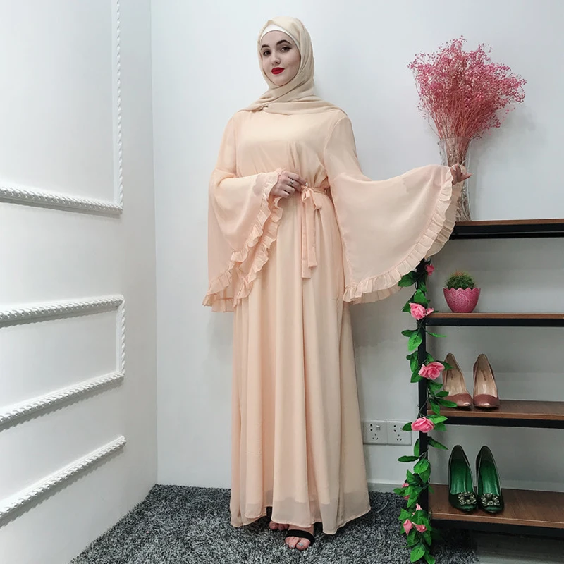 Chifffon Vestidos Рамадан кафтан абайя, арабское мусульманское Макси платье кафтан Elbise Hijab Eid платья Robe Femme Musulmane