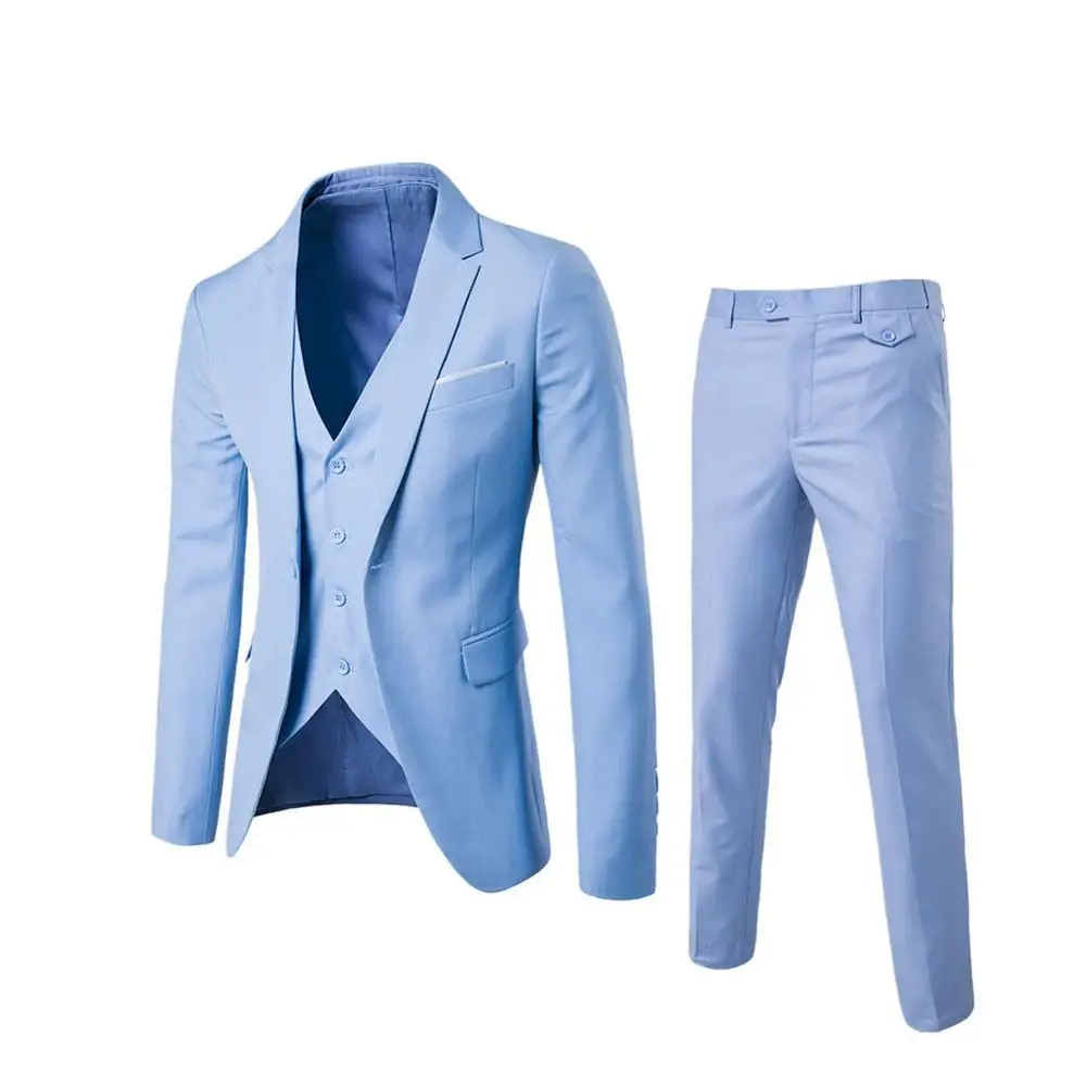 Blue Мужской деловой костюм для шафера, брюки, жилет, костюм+ жилет+ брюки, комплект из 3 предметов, тонкие костюмы, свадебные блейзеры, куртка - Цвет: Blue