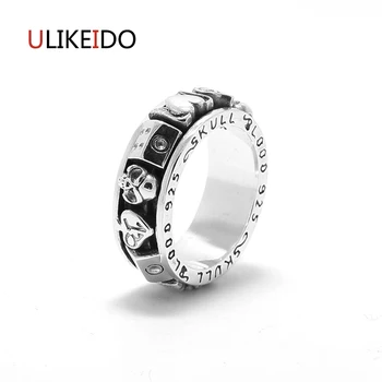 

925 Sterling Silver Rings Jewelry Red Peach k Dice Ancient Skull Men Signet Ring Rotate Domineering Punk Skeleton Gift 265