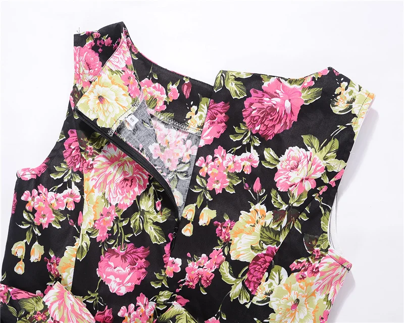 Kostlish Print Summer Dress Women 2017 Sleeveless Big Swing Belt Tunic Vintage Dress Elegant Rockabilly Party Dresses Sundress (32)