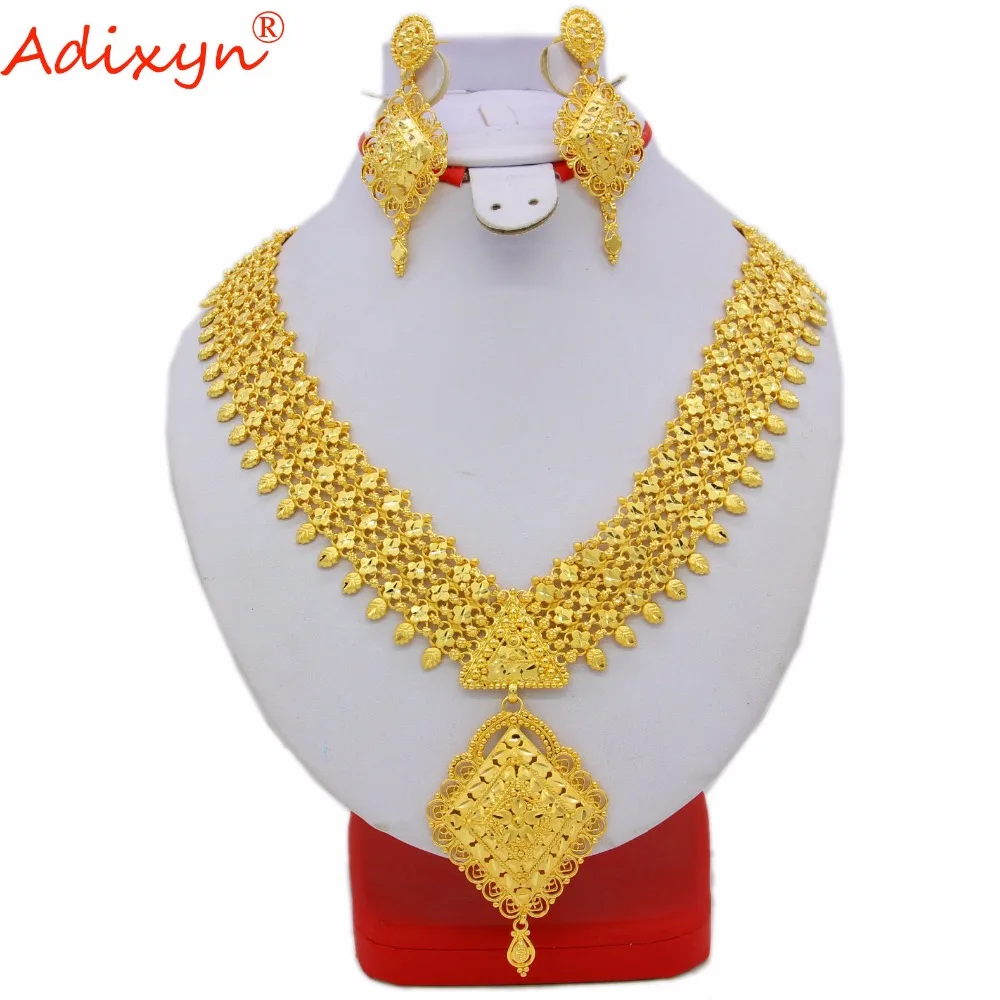 

Adixyn Indian Long Necklace/Earrings Jewelry Set For Women Gold Color African/Dubai/Arab Wedding Jewelry Gifts N060812