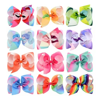 

6'' grosgrain ribbon hair bows WITH alligator hair clips boutique rainbows bow girls hairbow For Teens Gift 12pcs/lot