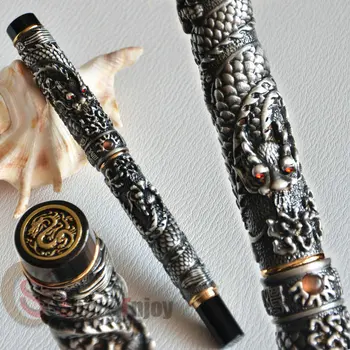 

JINHAO OLD GREY TWO DRAGON PLAY PEARL FINE NIB FOUNTAIN PEN CRYSTAL