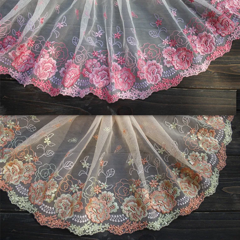 

8.27" 21cm wide 2Yards/lot Embroidered Tulle Lace Trim ~Wonderful Feeling~,Garden Flower Lace