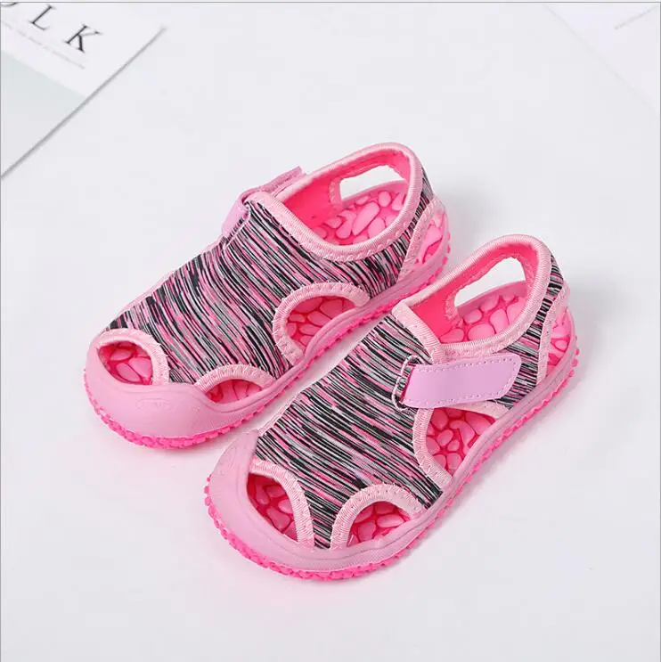 Детские сандалии для мальчиков; пляжная обувь; однотонная подошва; мягкая одежда; нескользящая детская обувь для младенцев - Цвет: Розовый