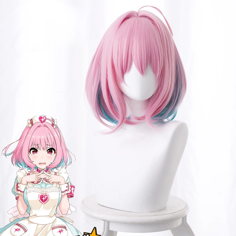 

THE IDOLM CINDERELLA GIRLS Yumemi Riamu Cosplay Wig for Women Short Straight Synthetic Anime Game Cos Wig Pink Gradient Green