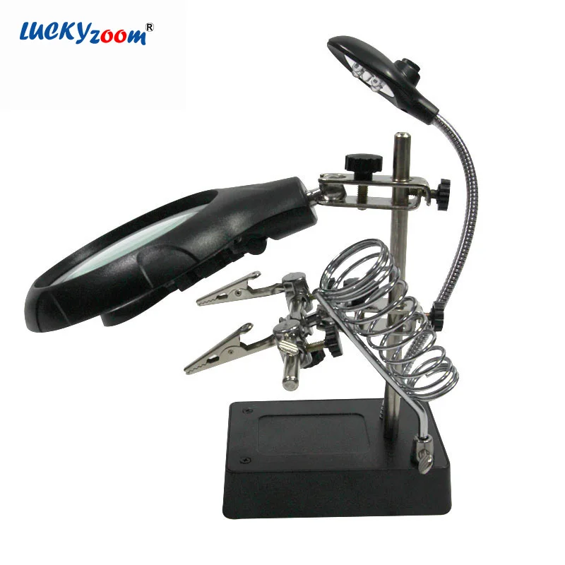 Third Hand Soldering Magnifier 10X 7X 2.5X Table LED Magnifying Glass Auxiliary Helping Clip Iron Holder Repair Welding Loupe