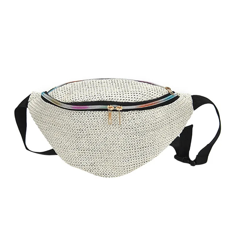 

2018 Unique Design Fashion Neutral Pure Color Weave Messenger Shoulder Bag Men Women's Belt Waist Bag Pouch Zipper Chest Bag