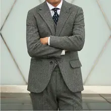 Мужская твидовая куртка, сшитая на заказ для измерения мужчин, серое Мужское пальто с узором в елочку, мужское твидовое пальто на заказ, твидовое осенне-зимнее пальто