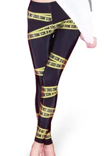 Europe Hot New Women Sexy Hip Leggings Trousers Slim Stretched Yoga Fitness Tights Yellow Warning Design Digital Print Pants
