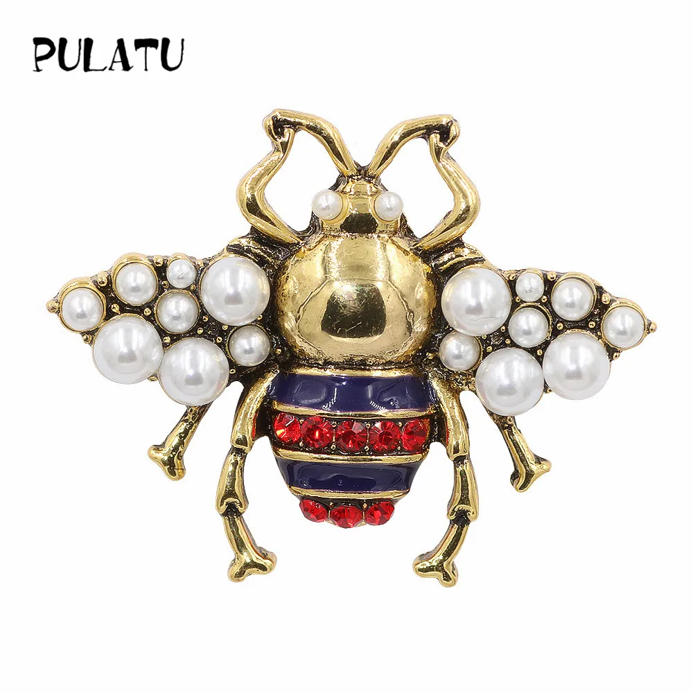 PULATU Classic Bee Brooches for Women High Quality Metal Insect Brooch