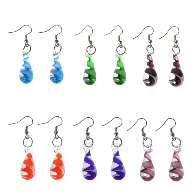 

6 Pairs / Set Teardrop Spiral Lampwork Glass Pendant Earrings Eardrop Earbob W715