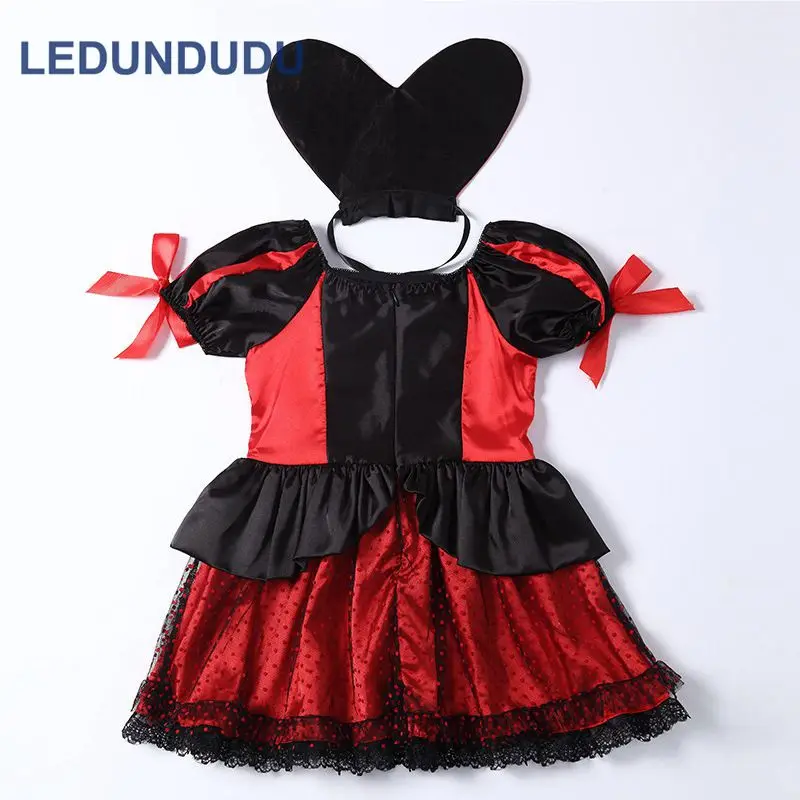 Queen Of Hearts Cosplay Costume for Kids Girls Princess Dress Children Halloween Fancy Party Suit (2)