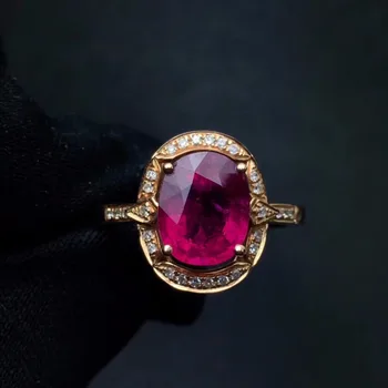 

Rubilite Tourmaline Ring 3.6ct Pure 18 K Gold Jewel Natural Rubi Tourmaline Gemstones Diamonds Female Rings for Women Fine Ring